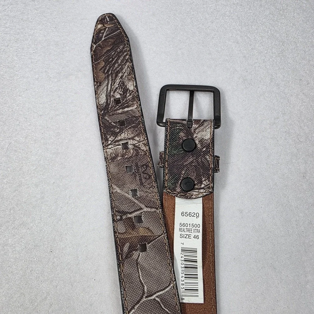Men's Realtree Camo Belt Cotton Twill Genuine Leather Lined Size 46 Outdoors